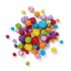 100ct Sparkle Pom-Poms - Mondo Llama™: Multicolor Craft Embellishments, PET & Polypropylene, Ages 6+, 100 Pieces